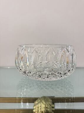 Vtg Cut Crystal Bowl Starburst Base Diamond Lattice Pattern Heavy Glass Bohemian